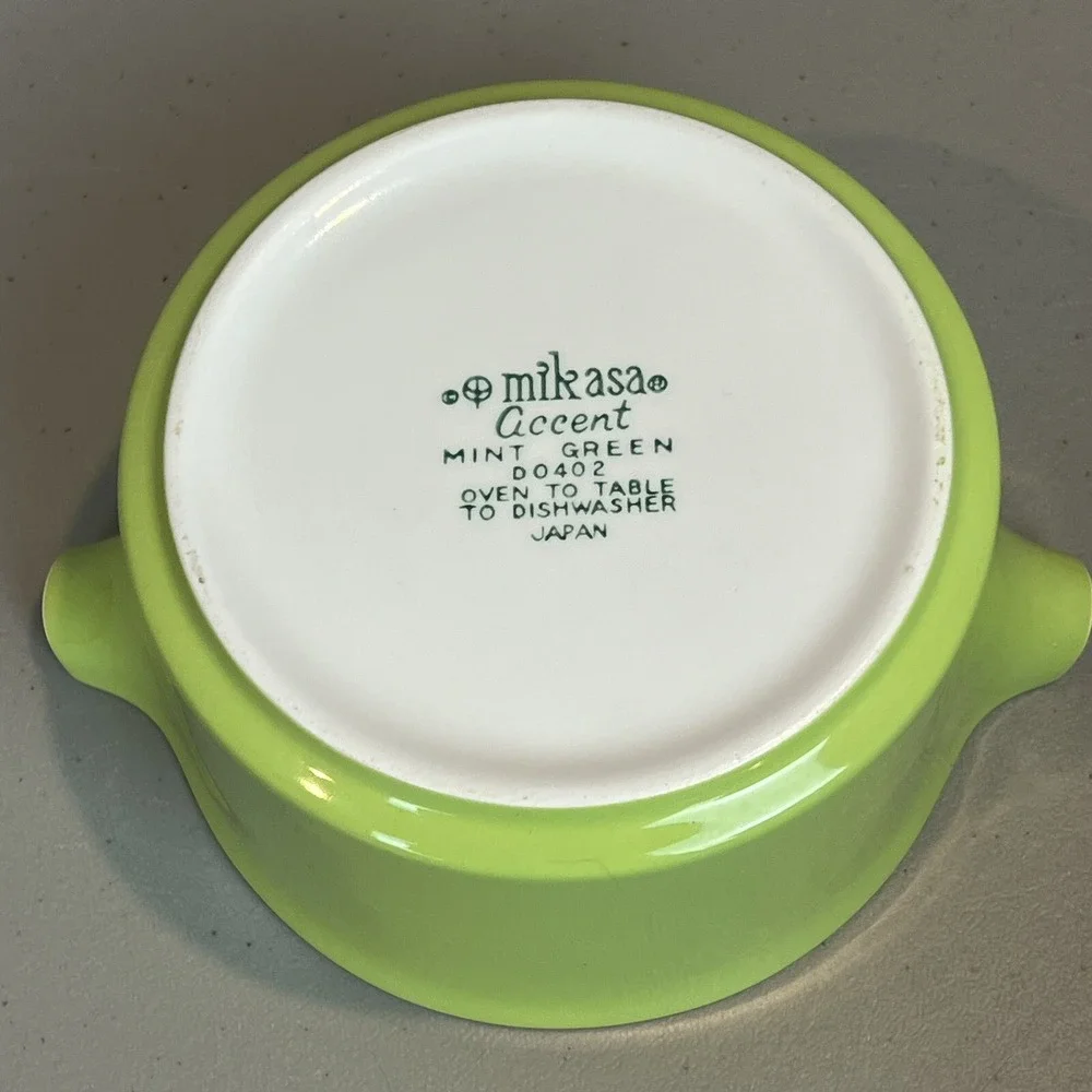 Mikasa Accent Mint Green Soup Bowl Individual Country Gingham Vtg 70s